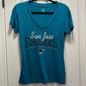 NHL San Jose Sharks Women's V-Neck Graphic T-Shirt Teal Size Small
